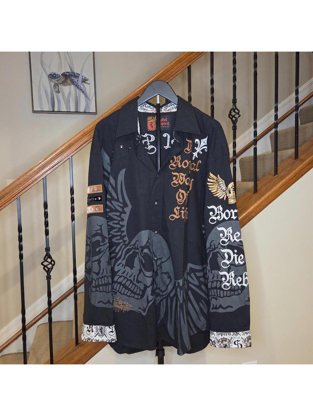 Rebel Spirit a Royal Way of Life 3XL Bling Black Skull